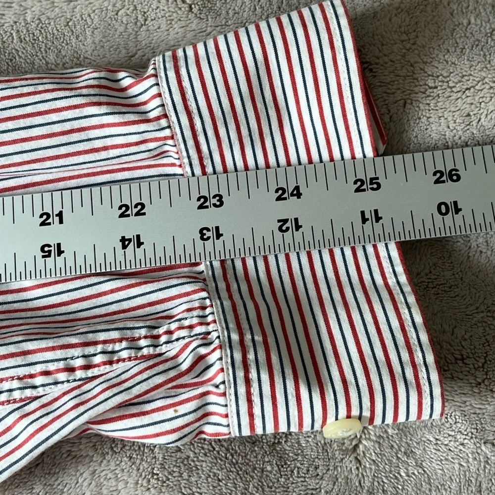 Banana Republic Soft Wash Button Up Shirt Red White Blue Pinstripe Cotton Mens L